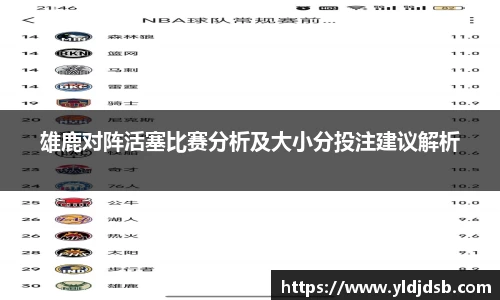 雄鹿对阵活塞比赛分析及大小分投注建议解析